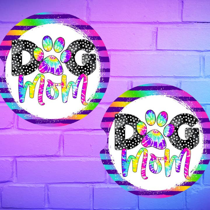 Set de posavasos para coche Mamá perruna con rayas neón para venta al por mayor de Beautiful Creations by Laney