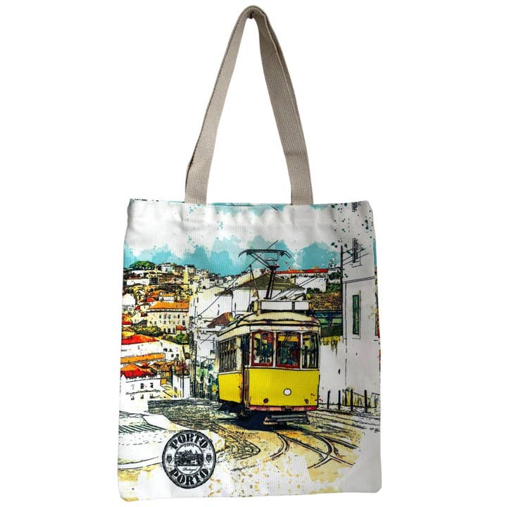 Borse tote con simboli tradizionali portoghesi - Fantasie colorate per shopping e viaggio, borse a mano con zip e tracolla - Souvenir dal Portogallo per la vendita all'ingrosso da parte di Vintage Dreamz