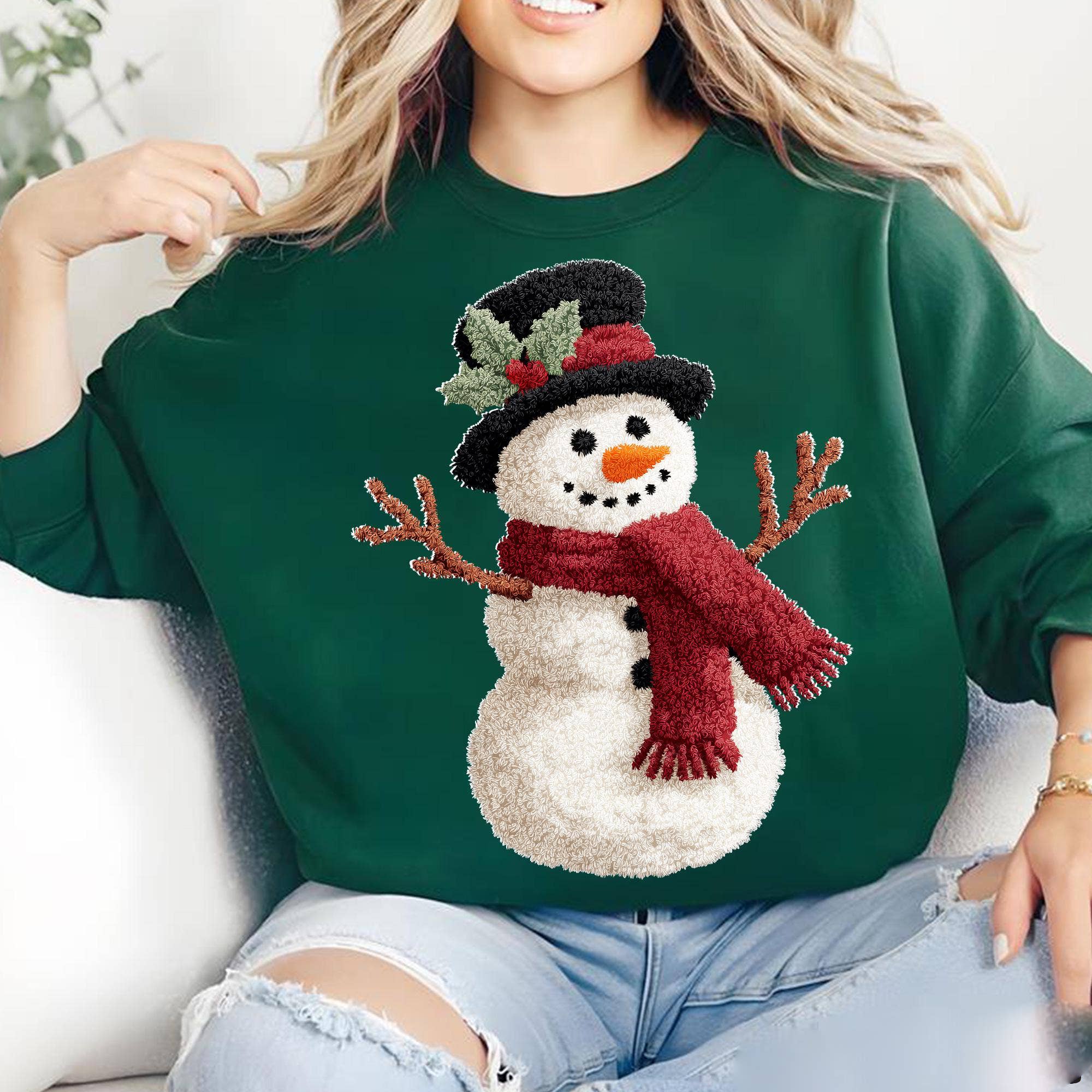 Glaime - Wholesale T-Shirt (Graphic) - Unisex - Comfort Colors Faux Crochet Snowman Tee, Funny Yarn Xmas Tee2