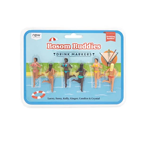 AJ TOYS & GAMES - Wholesale Wine/Cocktail Glass Markers - NPW Bosom Buddies Drink Markers - 6ct