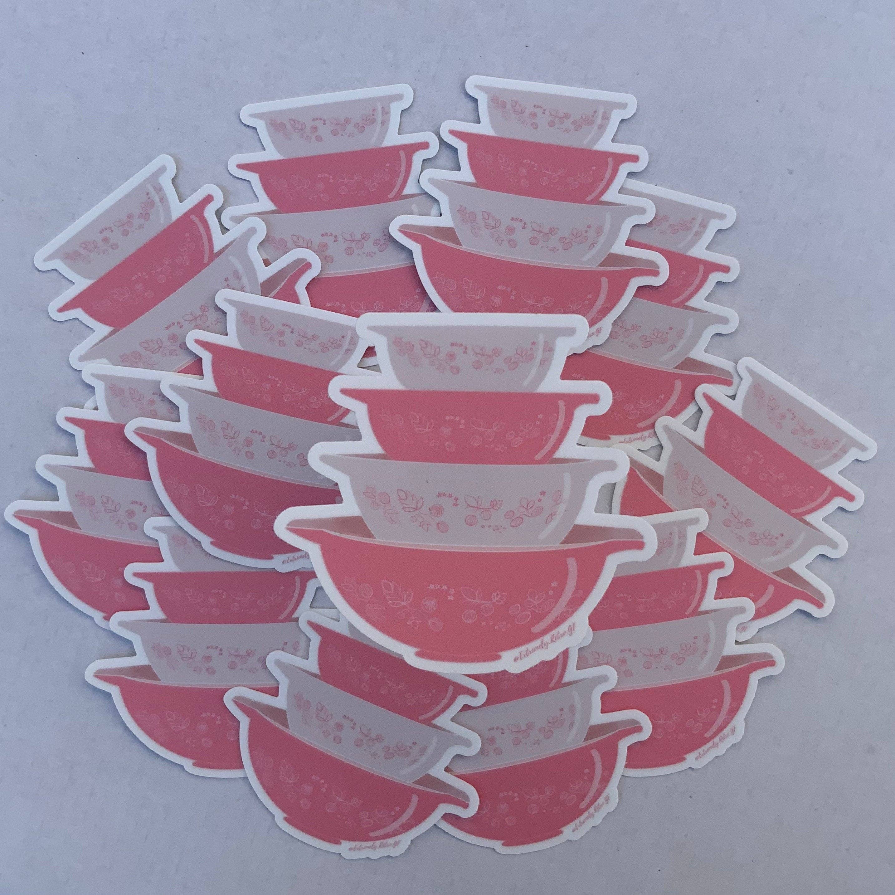 Extremely Retro - Wholesale Sticker - Vintage Pink Gooseberry Pyrex Bowls Sticker/Magnet1