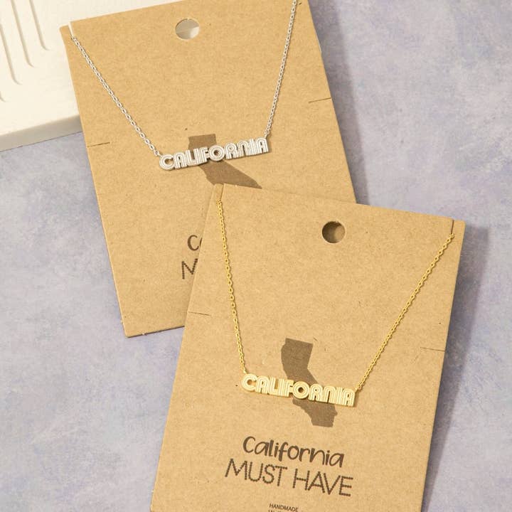 Gold Dipped California Print Pendant Necklace for wholesale by Fame Accessories