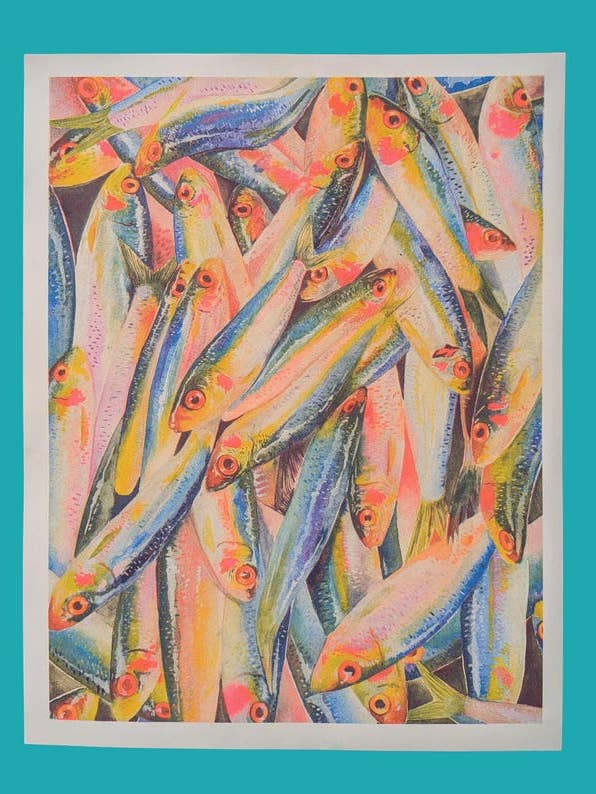 Akvarell Fiskhög | 11"x14" Risograftryck för wholesale av Christina Hu