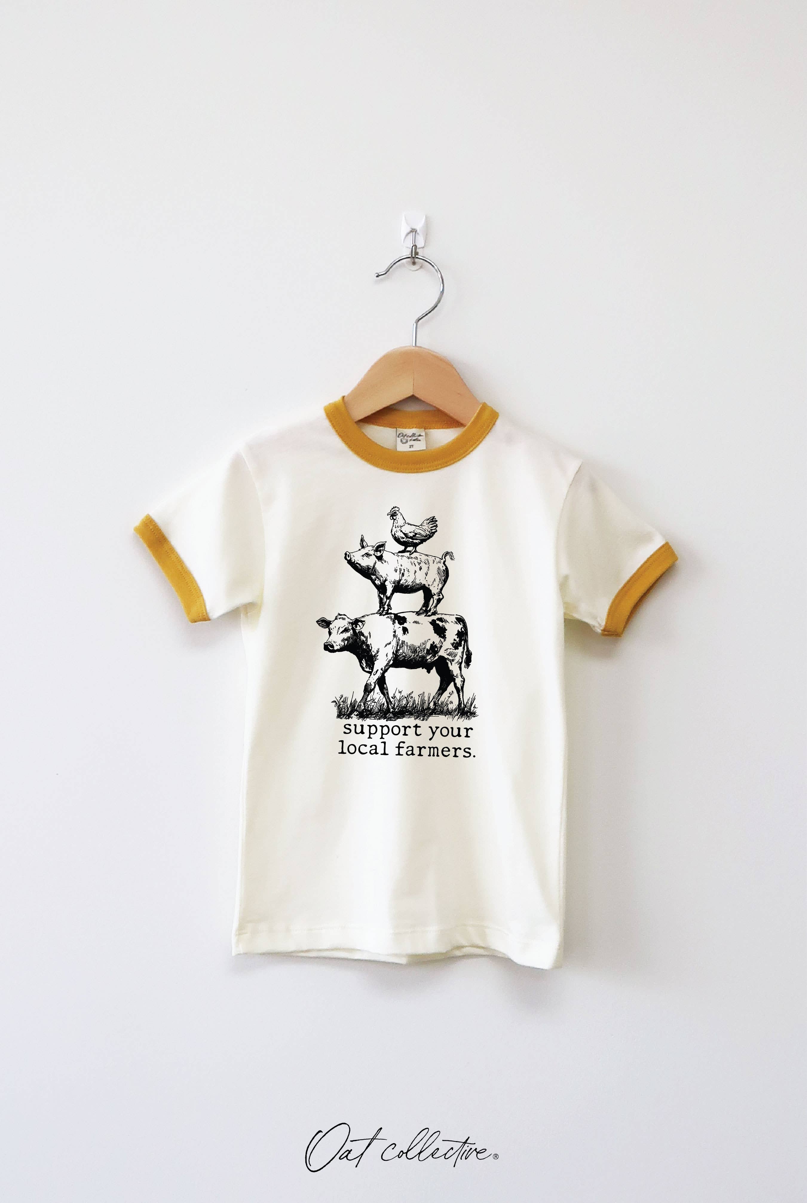 OAT COLLECTIVE - Wholesale Screen Printed T-Shirt - Kids - SUPPORT YOUR LOCAL FARMERS Toddler Unisex Ringer Top9