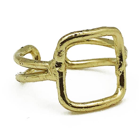 Gold Plated Adjustable Ring - Open Square for wholesale by Anju Jewelry