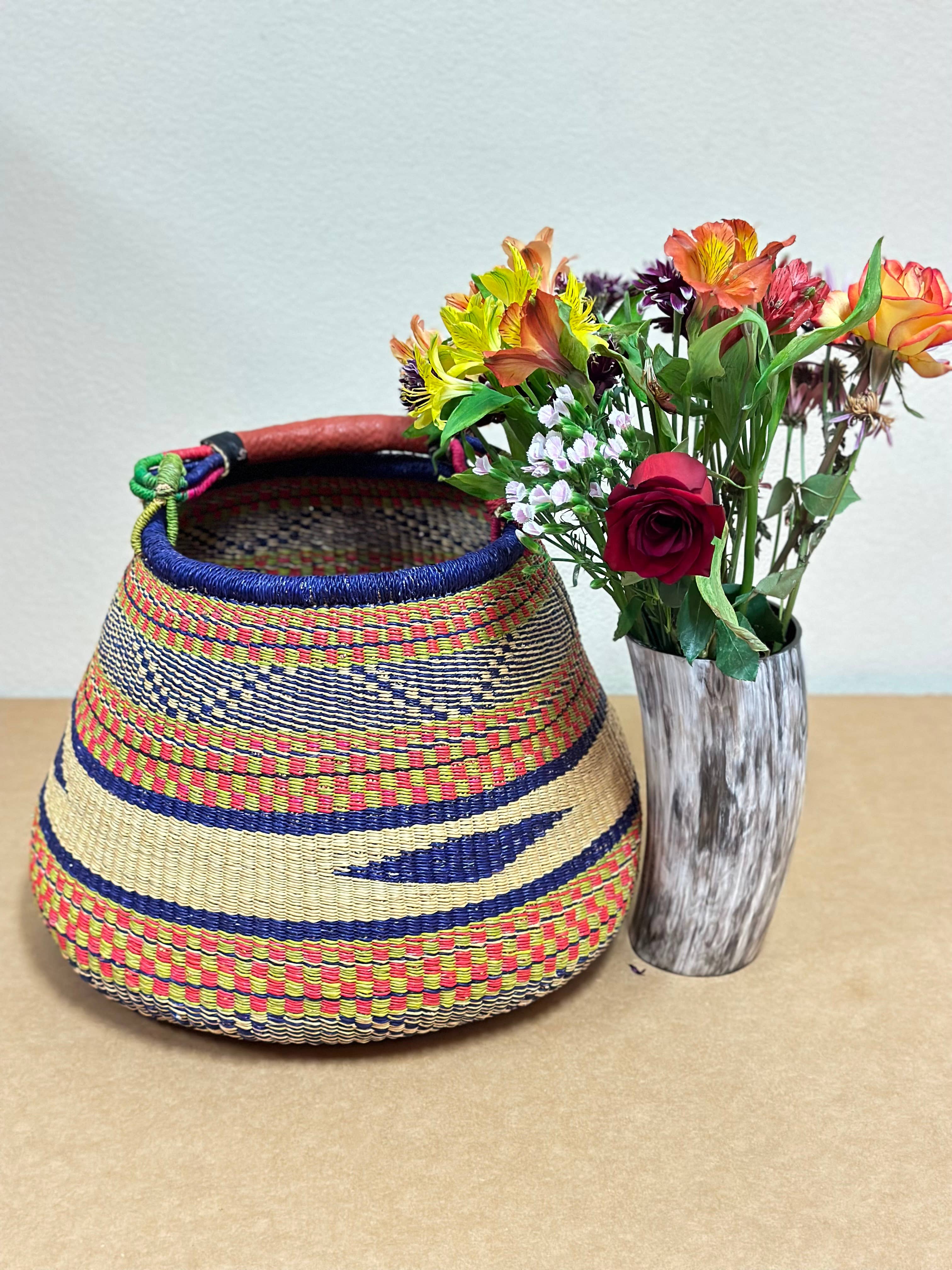 The African Home Goods - Wholesale Basket - Ghana Pot Basket Purple & Earth tone - diameter: 16"-18"; de6