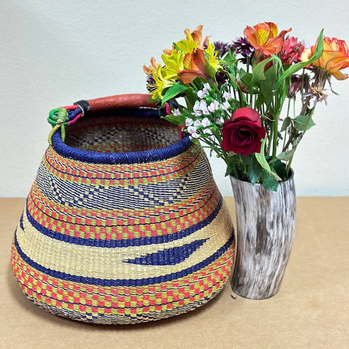 The African Home Goods - Wholesale Basket - Ghana Pot Basket Purple & Earth tone - diameter: 16"-18"; de6