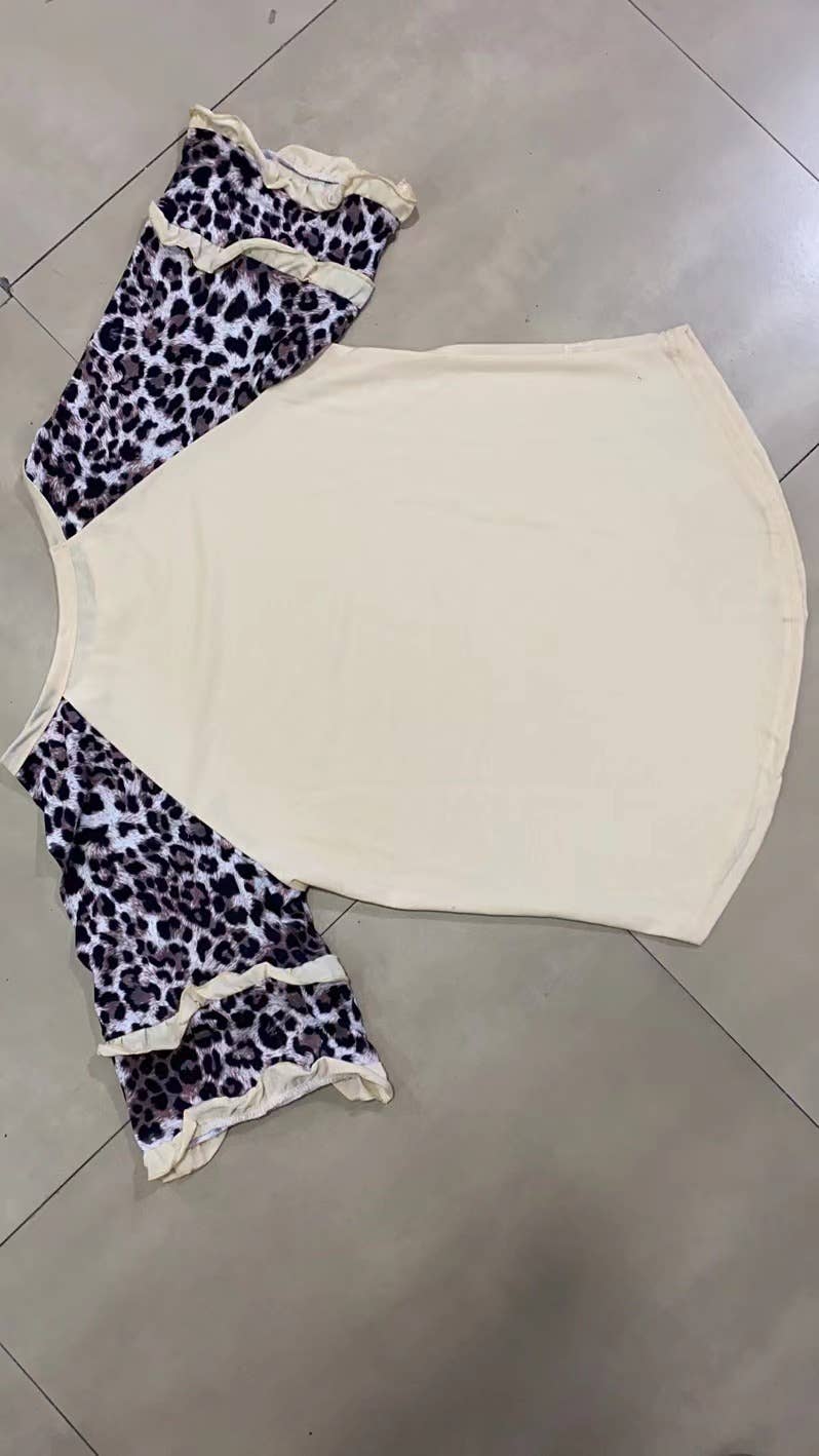 UNISHE - Wholesale Tunic - Women's - Leopard Print Half Sleeve Crew Neck Top KXOM998213