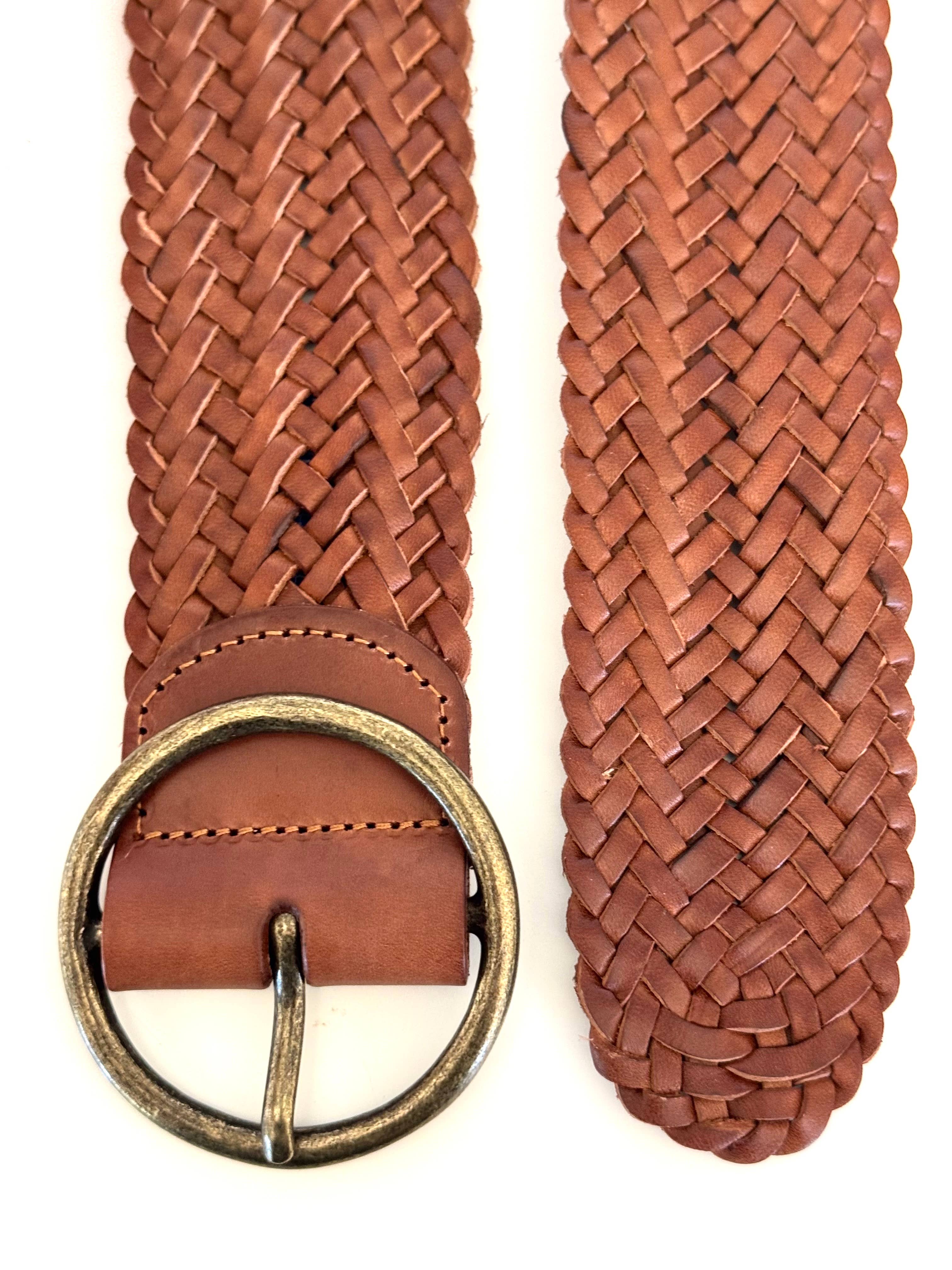 Ginger Blue - Wholesale Belt - Women's - Classic Wide Braided Leather Belt in Cognac0