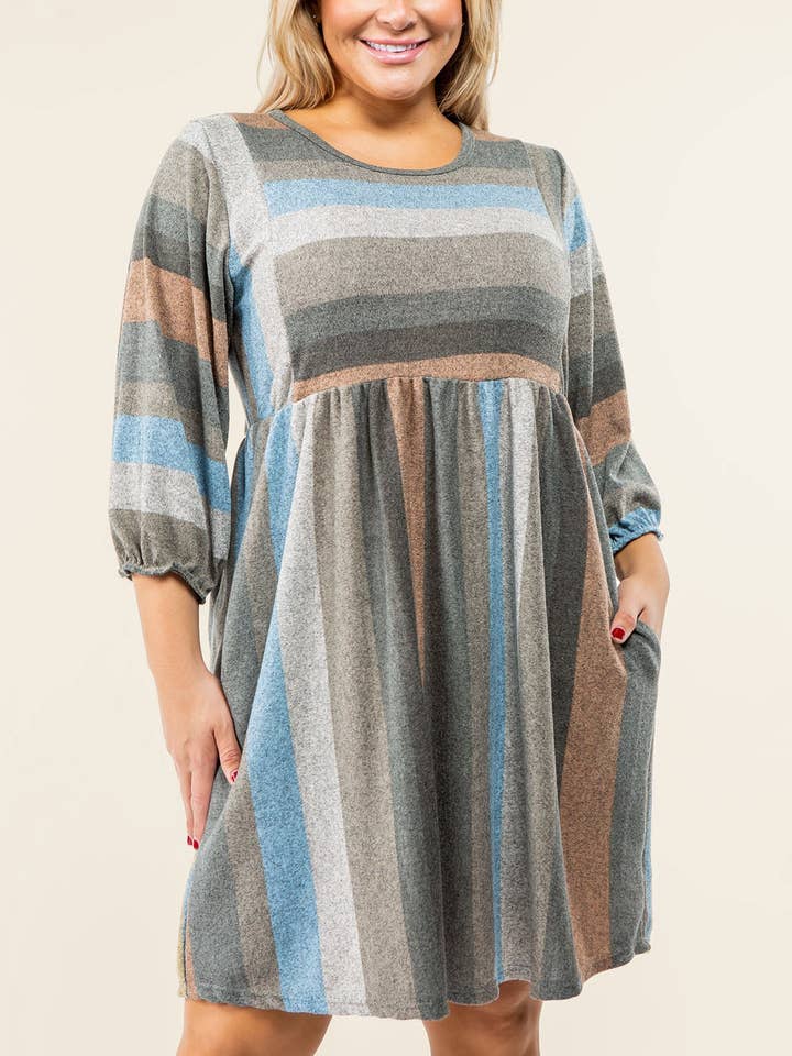 Abito longuette con maniche a palloncino a righe per la vendita all'ingrosso da parte di EG fashion