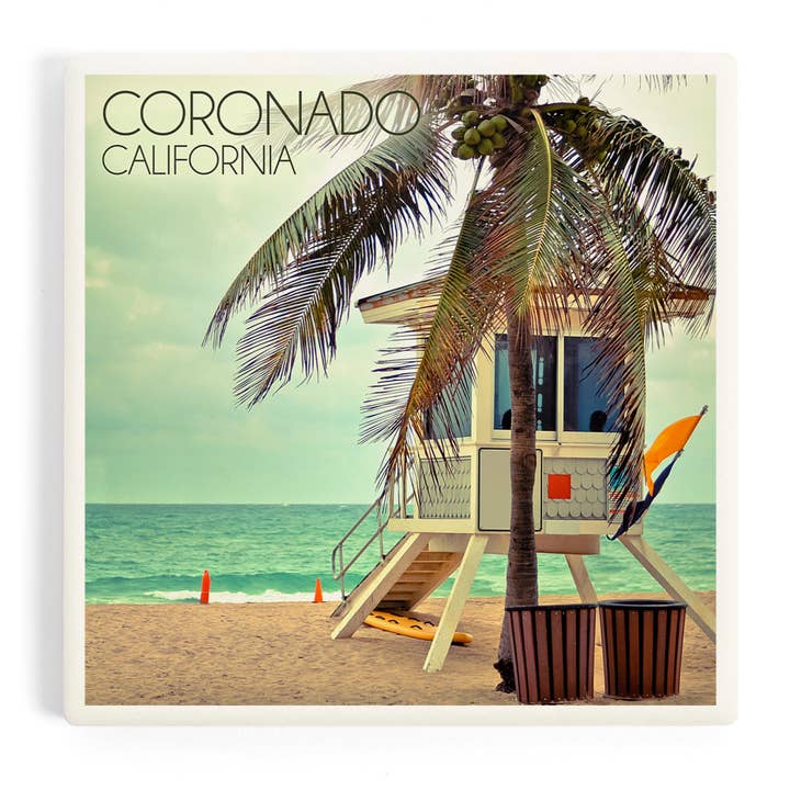 Ceramic Coaster Coronado, California, Lifeguard Shack and… for wholesale by Lantern Press