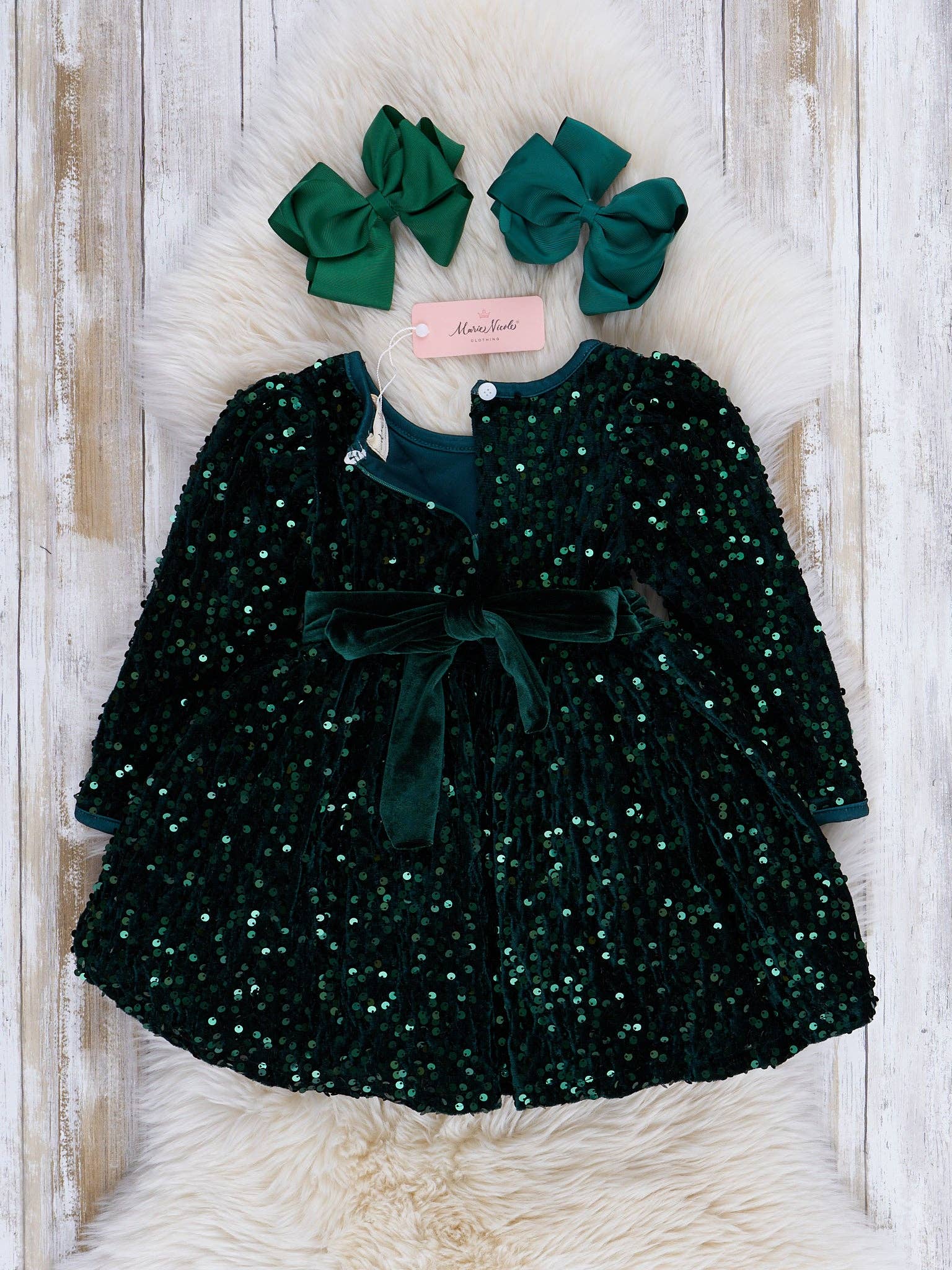 Marie Nicole Clothing - Wholesale Dress - Kids - Emerald Sparkle Sequin Dress2