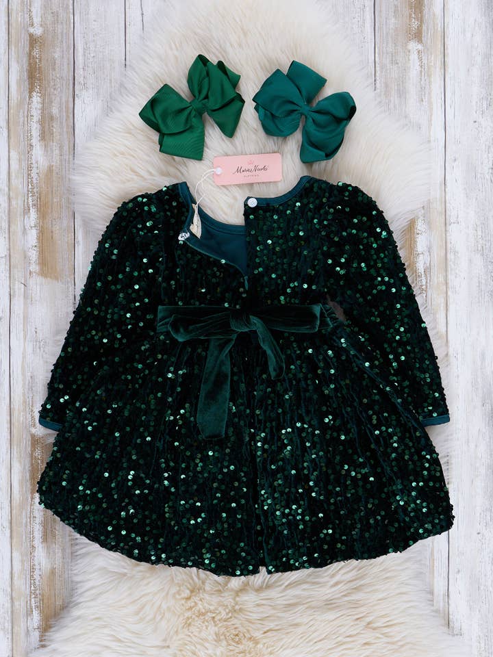 Marie Nicole Clothing - Wholesale Dress - Kids - Emerald Sparkle Sequin Dress2