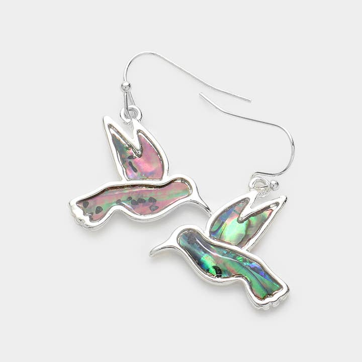 Sensibling Corp. - Wholesale Dangle Earrings - Abalone Embossed Metal Bird Dangle Earrings