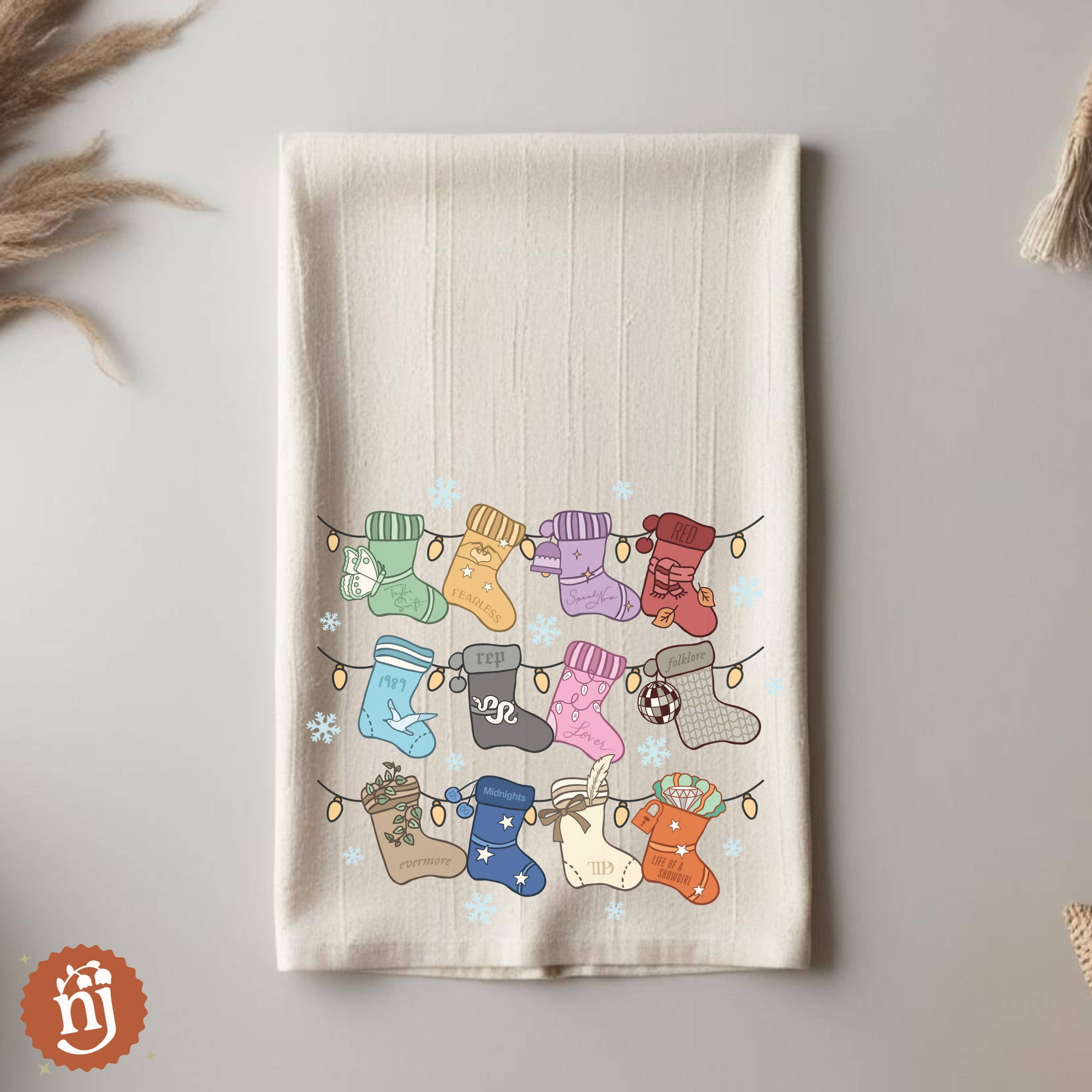 Nearly June Design Co - Wholesale Tea Towel - Eras Inspired Christmas Stockings Tea Towel0