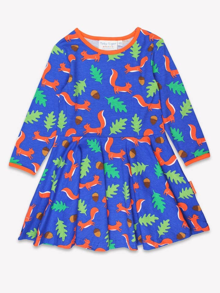 Organic Squirrel Print Long-Sleeved Skater Dress for wholesale by Toby Tiger
