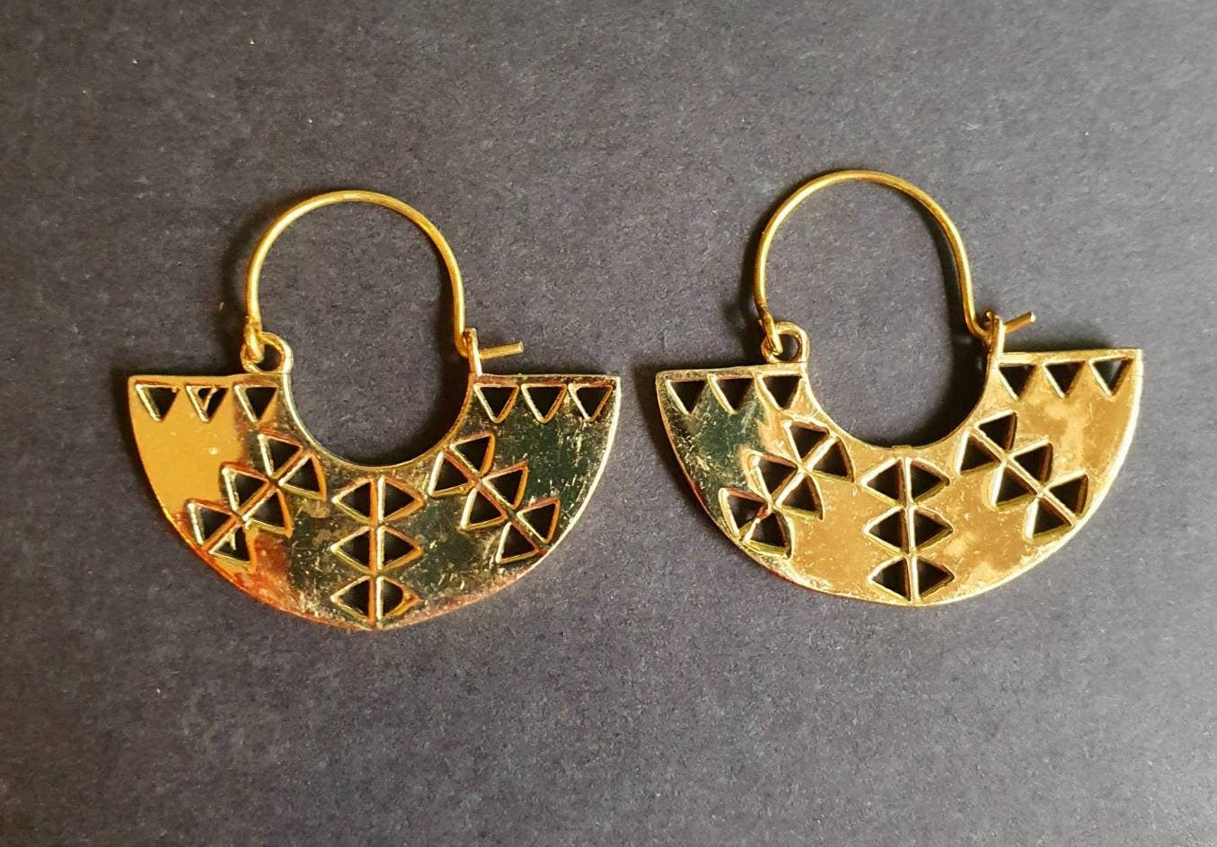 Kaali Boutique - Wholesale Hoop Earrings - Aztec Inca Style Brass Earrings; Ethnic, Geometric, rustic, yoga, hippie, gypsy, pretty, psy, boho, bohemian, festival0
