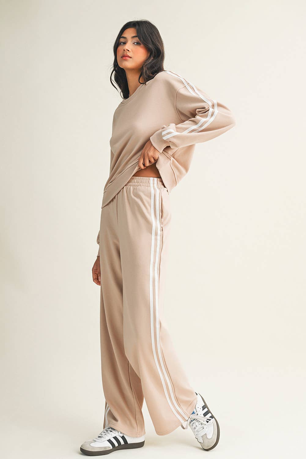 Little Daisy Closet - Wholesale Top & Pant Set (NOT Loungewear) - Women's -  LDC Striped Crewneck Pullover Sweatpants 2pcs Outfit3