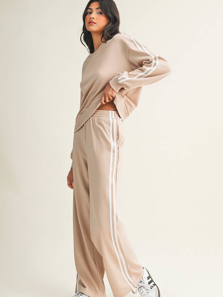 Little Daisy Closet - Wholesale Top & Pant Set (NOT Loungewear) - Women's - LDC Striped Crewneck Pullover Sweatpants 2pcs Outfit3