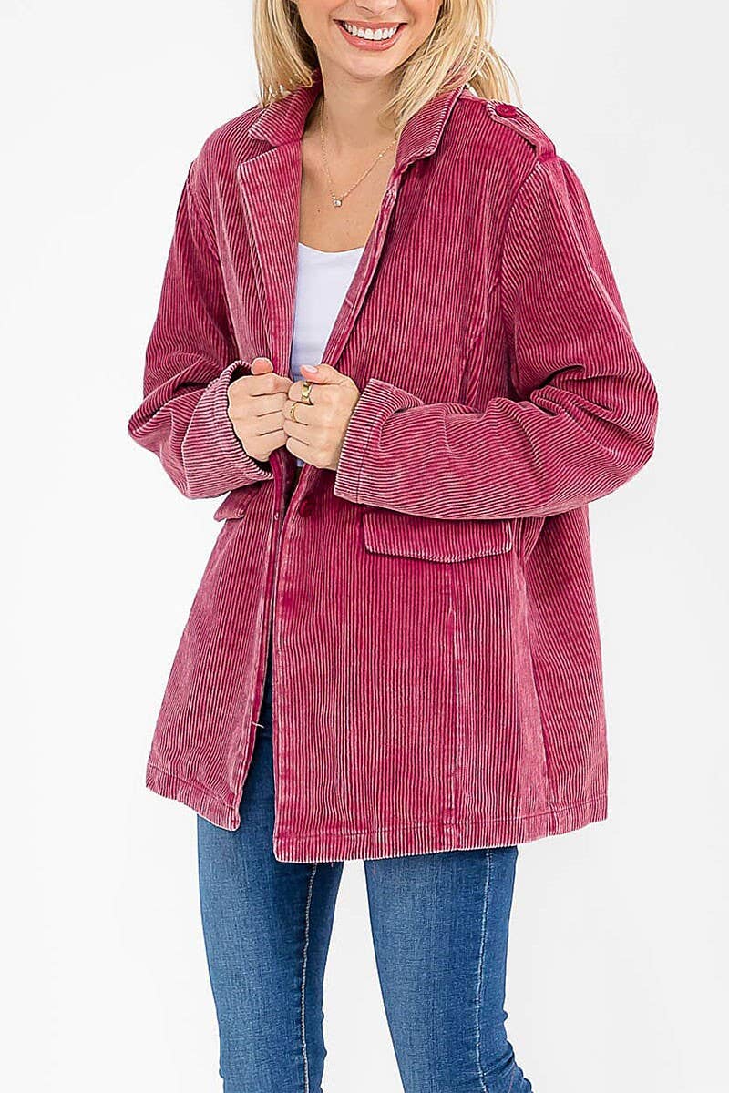 ROUSSEAU - Wholesale Blazer - Women's - WASHED CORDUROY FRONT POCEKTS BLAZER1