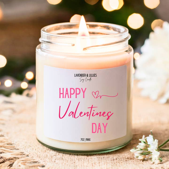 Happy Valentine's Day- Soy Candle- 7oz Clear Glass for wholesale by Lavender & Lillies