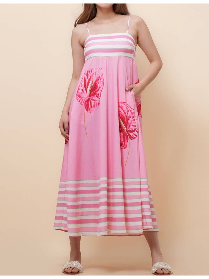 Sweetkama - Wholesale Dress - Women's - Ladies Fruit Print String Shoulder Midi Dress SKD5113511