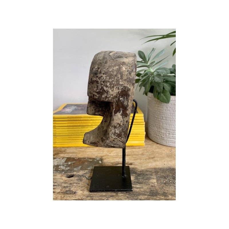 Paloma Black (Casa Natura Design, S.L.) - Wholesale Decorative Tabletop Object - Small Wooden Hand Carved Mask On Stand With Metal Base3