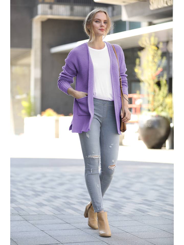 42POPS - Wholesale Cardigan - Women's - "Low Gauge Waffle Open Cardigan Sweater