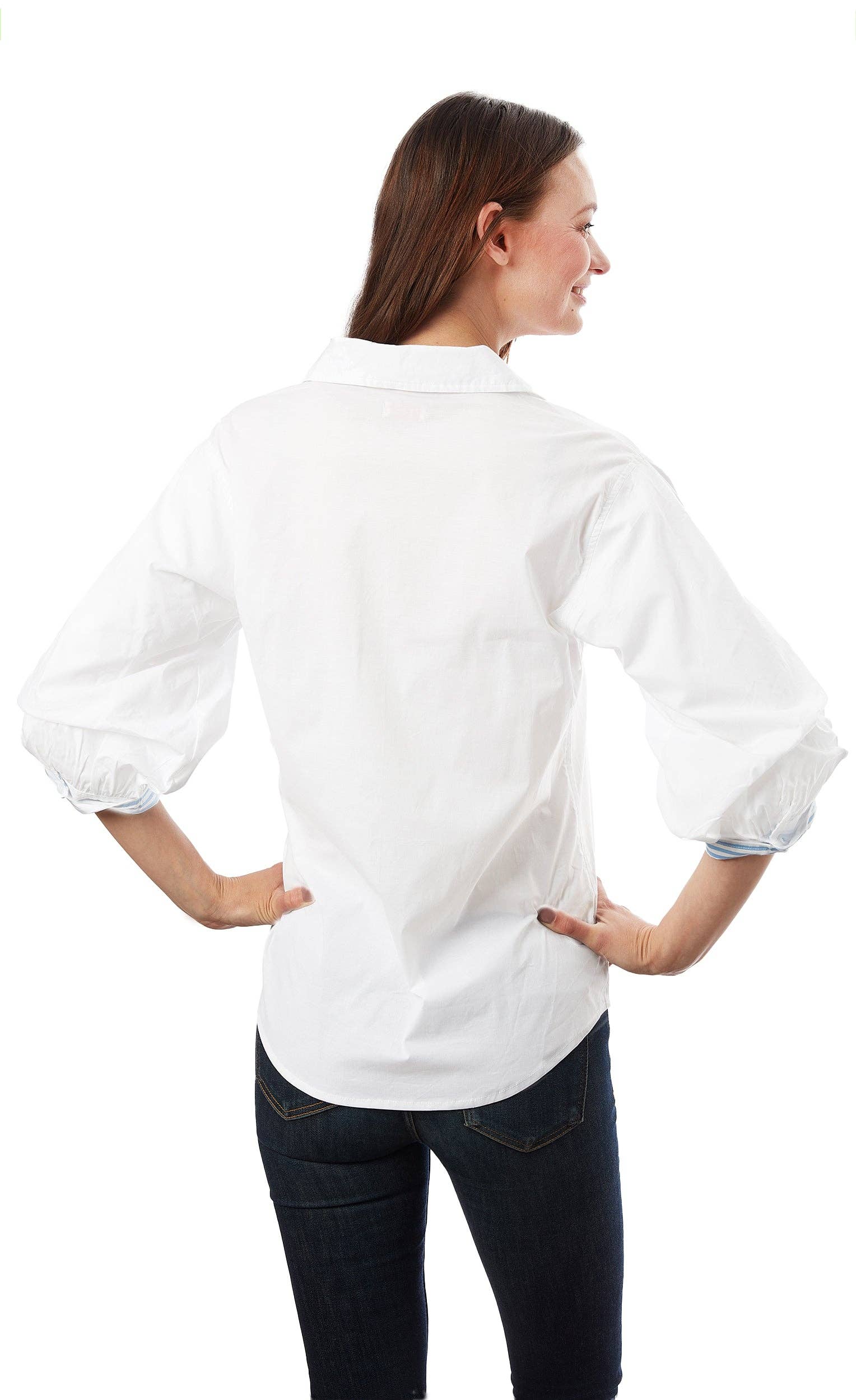 Dizzy-Lizzie - Wholesale Button Down Shirt - Women's - Puff Sleeve White - White2