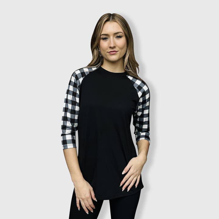 Carreaux Raglan à carreaux noirs et blancs pour la vente par ILTEX Apparel