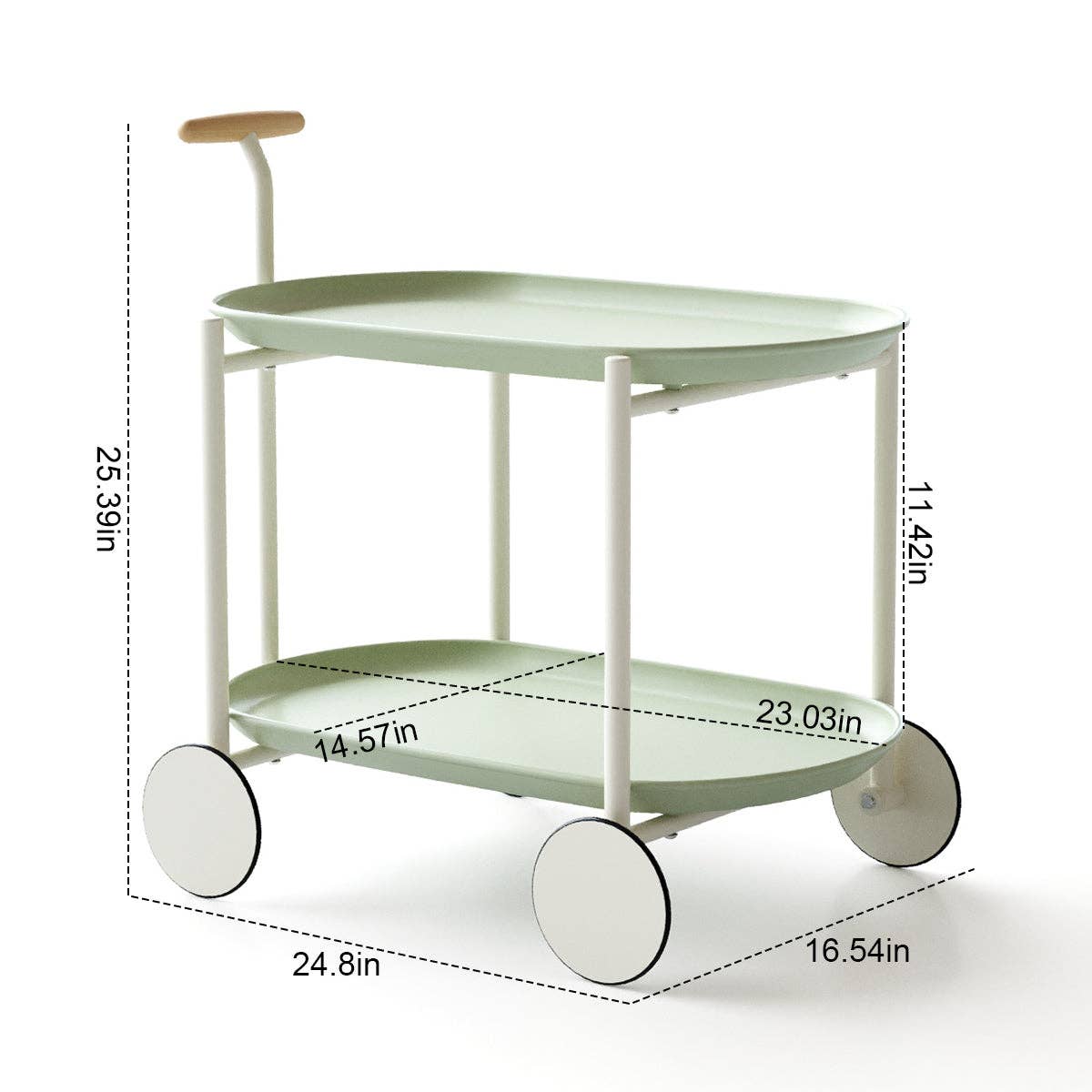 39F Inc. - Wholesale Bar Cart - Green Nordic Moon Storage Cart - Mobile Double Shelf7