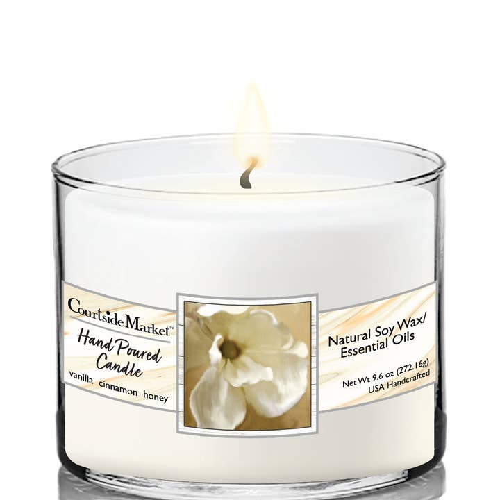 Courtside Market Magnolia Bloom Circular Candle Glass 9.6 oz for wholesale by Courtside Market