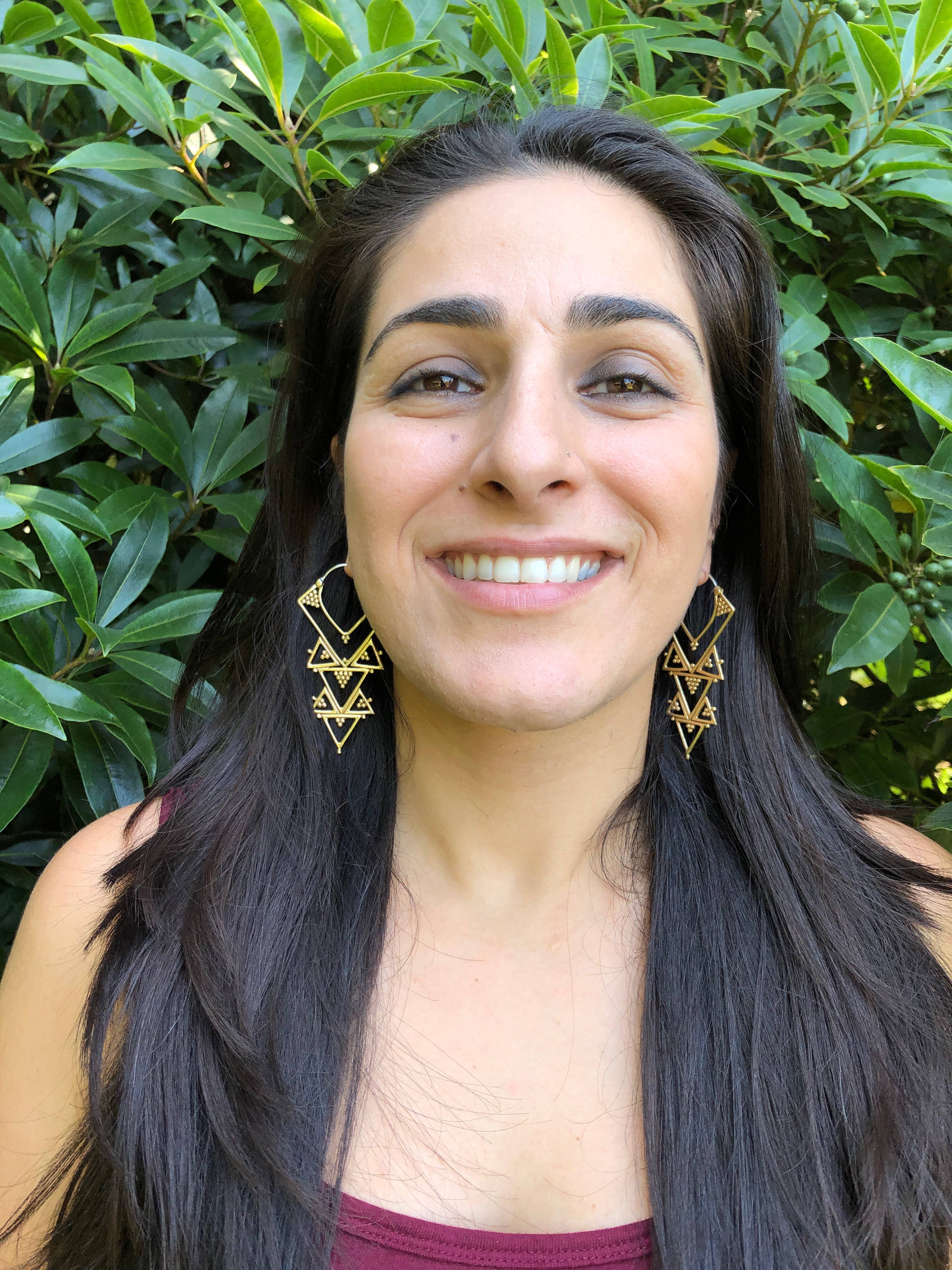 JAYA MOKSHA - Wholesale Dangle Earrings - Brass Tribal Boho Chandelier Earrings / Gold Triangle Hoops 4