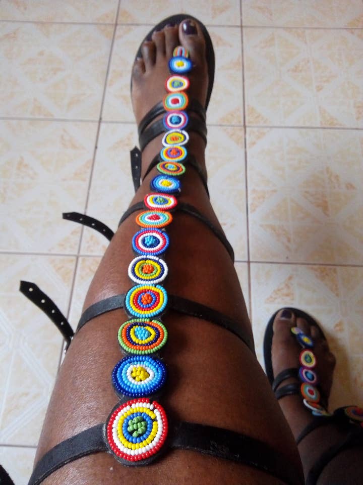 Maasai Beaded Gladiator Sandals with Buckles for wholesale by Delight merchants