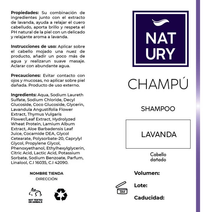 Lavender Shampoo Label (Pack 10) for wholesale by Natury Greencare