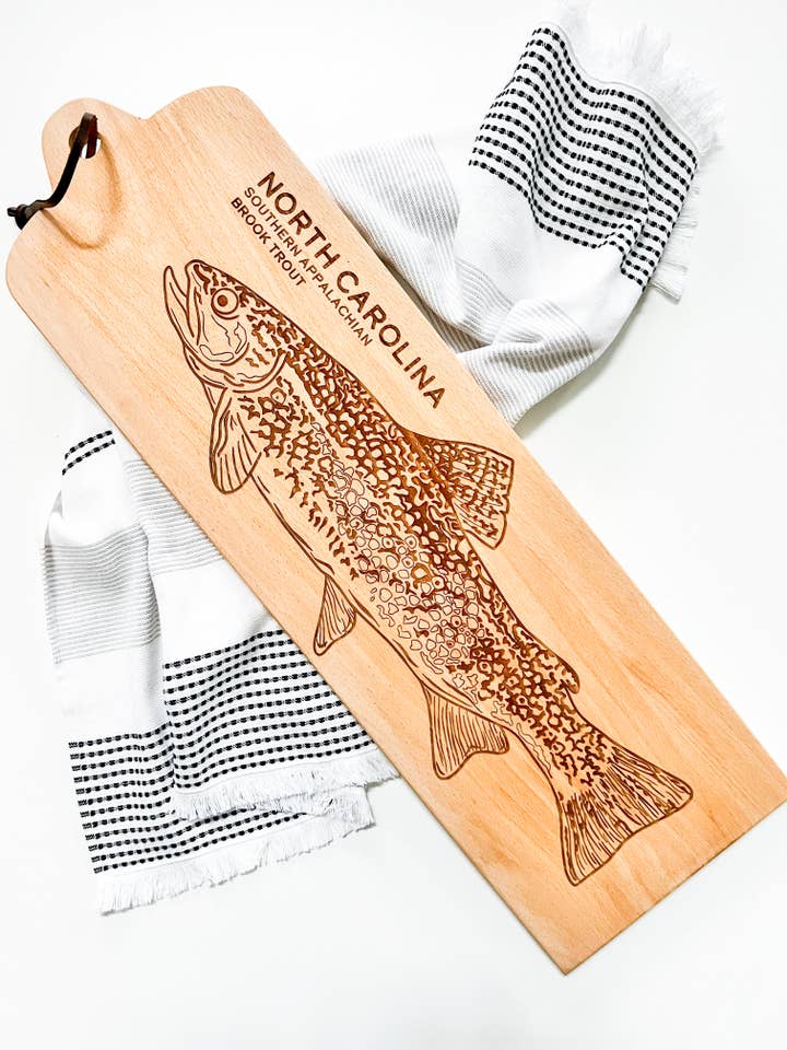 North Carolina Hand Drawn State Fish Serving Board for wholesale by Mae Designs LLC