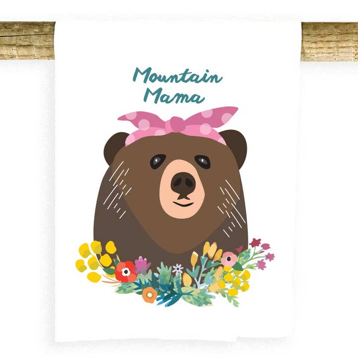 Mountain Mama Bow Bear Towel for wholesale by Potluck Press