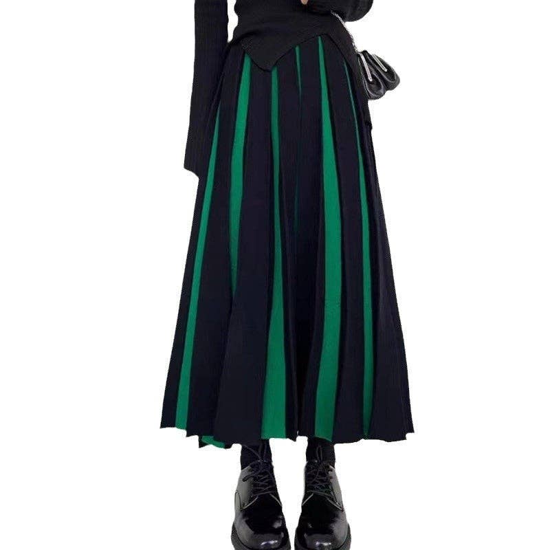 UZ Wholesale Store – wholesale Skirt – Women’s – Color Block High-Waisted Knitted Pleated Midi Skirt4