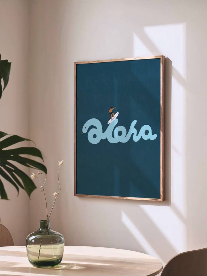 "Riding the Aloha: His Rhythm" Matted Print – Inspired by Hawaii for wholesale by Angela Wan Art