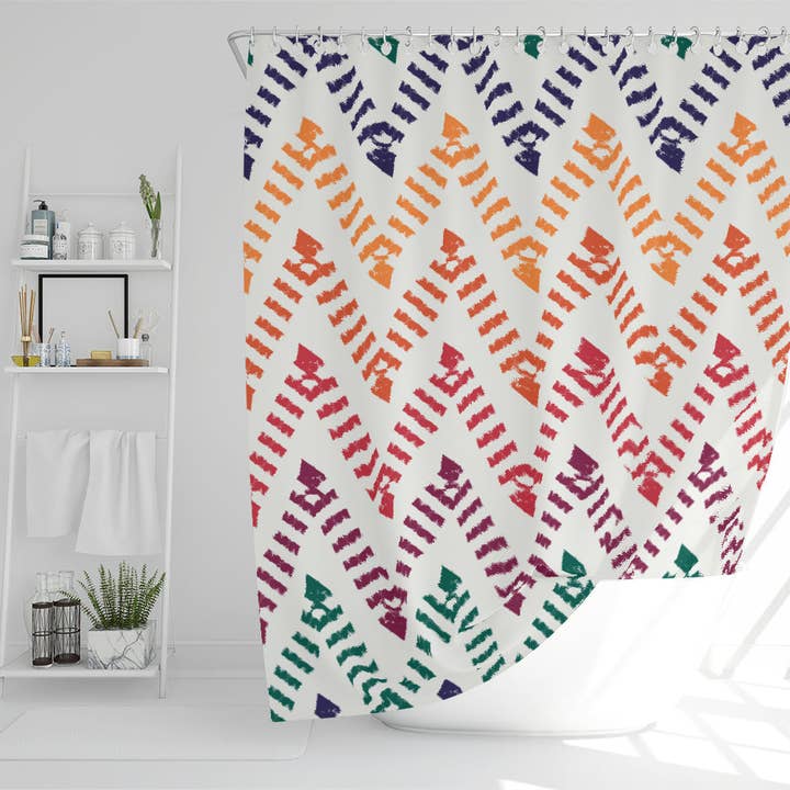 Benjamin Tate Design - Venta al por mayor Cortinas de ducha - Rayas horizontales en zigzag y chevron a mano alzada (cortina de ducha)