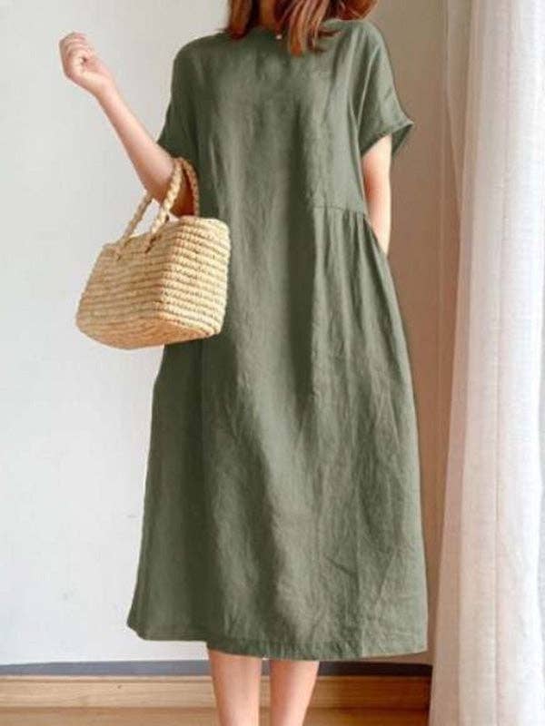 StyleGalX - Wholesale Dress - Women's - Casual Loose Solid Color Round-Neck Midi Dresses