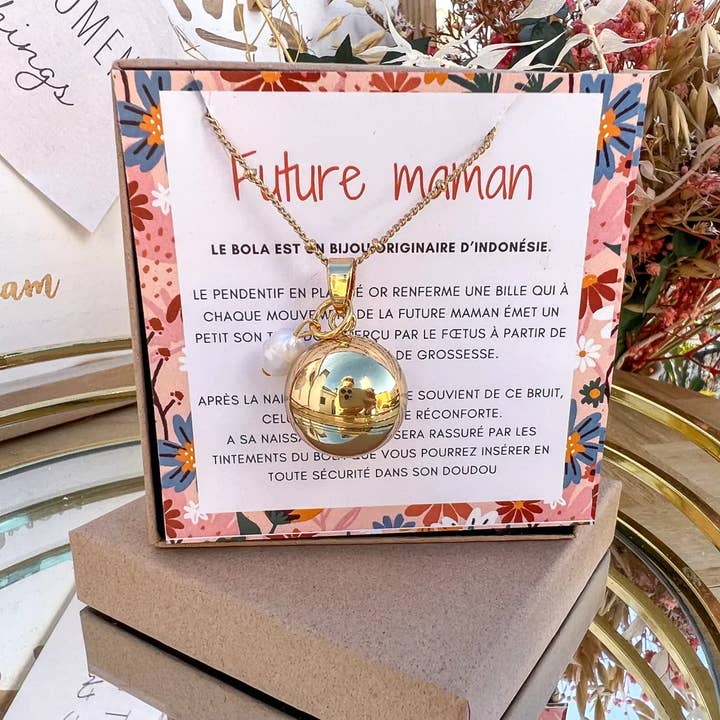 à mes copines - Wholesale Pendant/Charm Necklace - Gold pregnancy ball with cuture pearl1