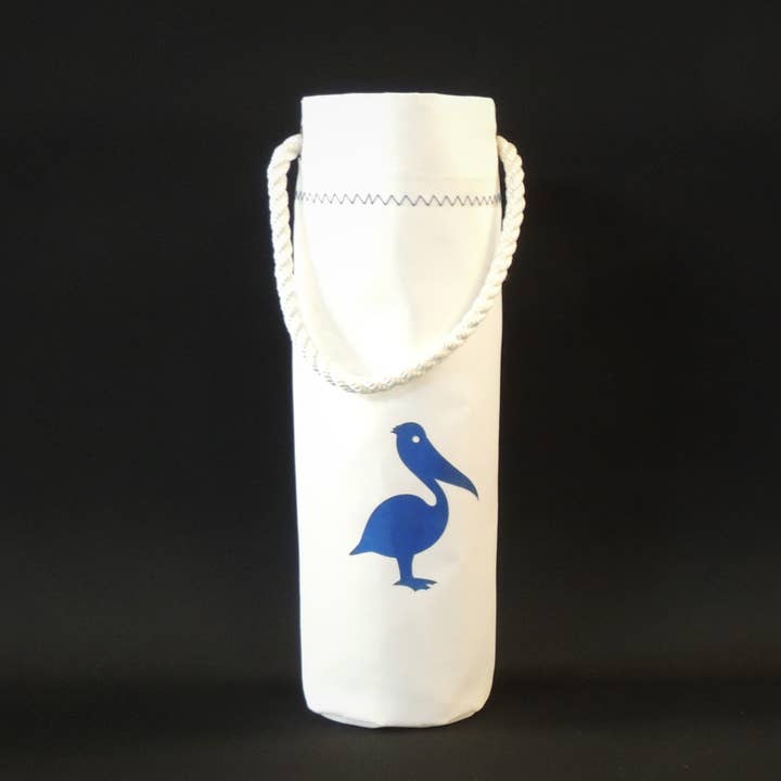 Mainland Canvas - Vendita all'ingrosso Borse per bottiglie di vino - Borsa da vino in tela per vele con motivo pellicano blu