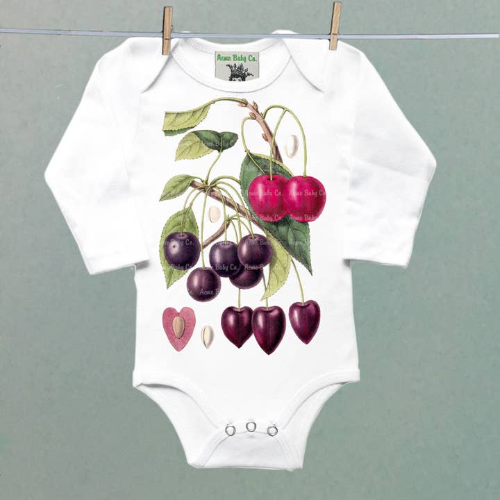REMOVED BRAND - Wholesale Bodysuit (Non-Footed) - Baby - Vintage Botanical Cherries Organic Bodysuit1