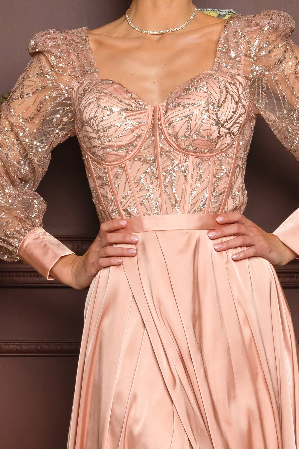 RICARICA INC. - Wholesale Gown - Women's - 2431-SOLID COLOR SATIN AND SEQUIN GLITTER MAXI DRESS11