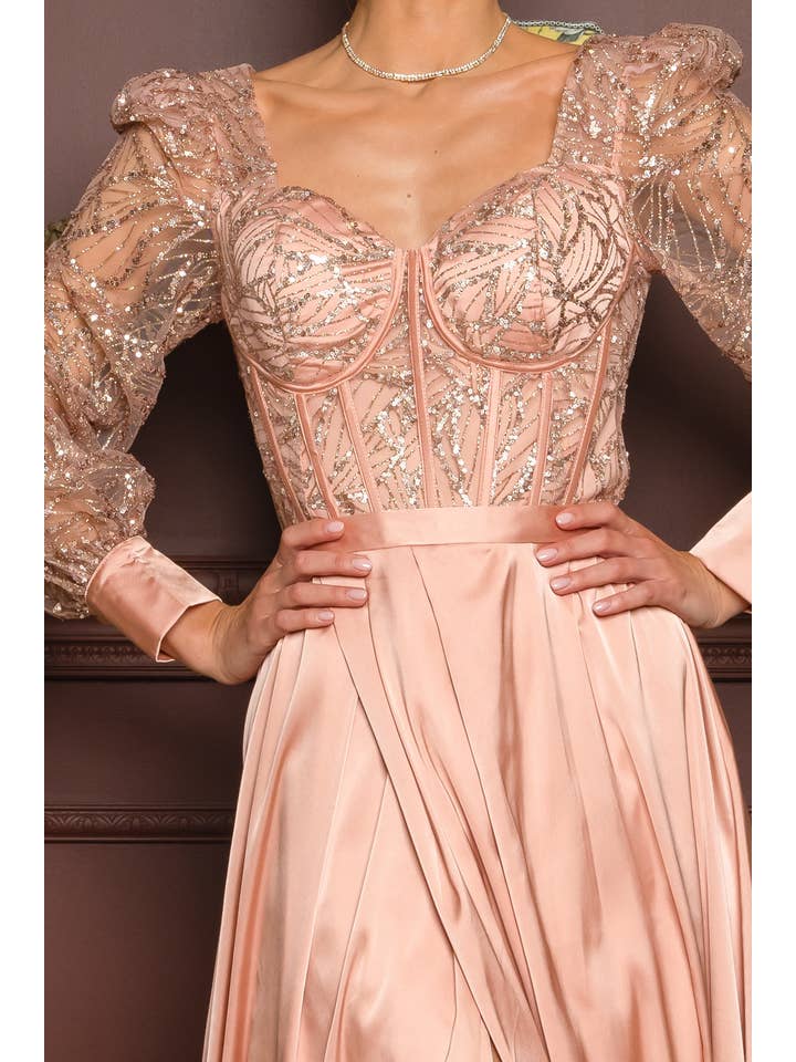 RICARICA INC. - Wholesale Gown - Women's - 2431-SOLID COLOR SATIN AND SEQUIN GLITTER MAXI DRESS11