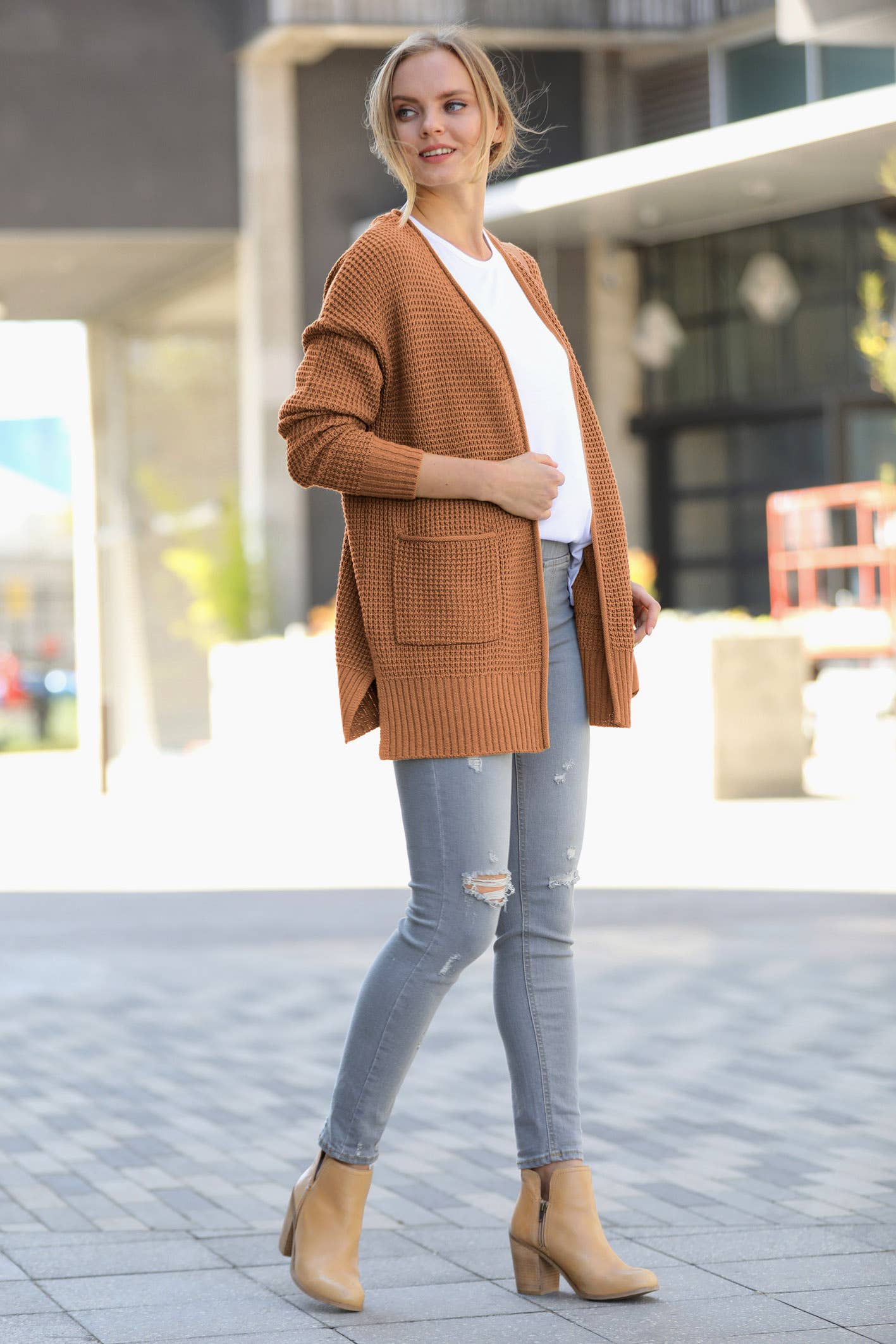 42POPS – Engroshandel Cardigan - Dame – ,,,..Lav Gauge Vaffel Åben Cardigan Sweater22