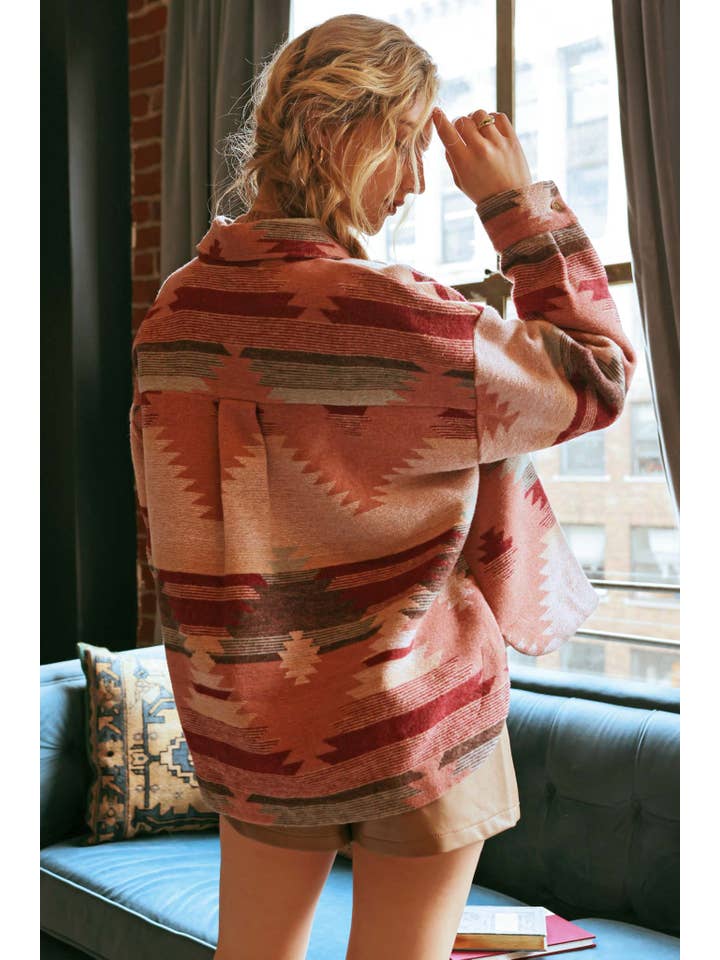 Blu Pepper - Wholesale Jacket - Women's - TRIBAL PRINT BUTTON DOWN SHACKET6