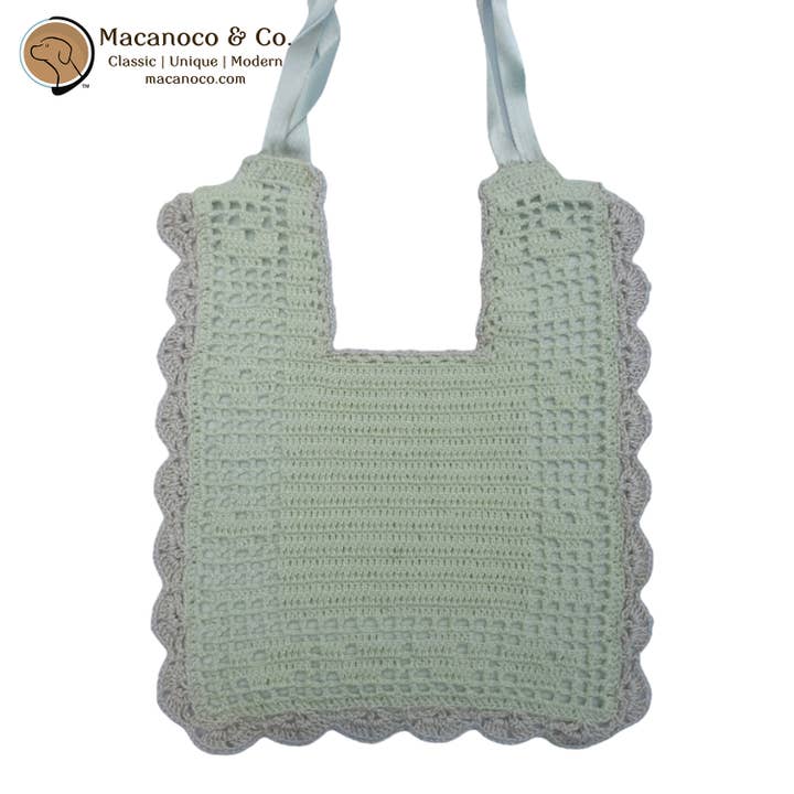 Couture hæklet hagesmæk - grøn firkant/rund kant for engroshandel hos Macanoco and Co.