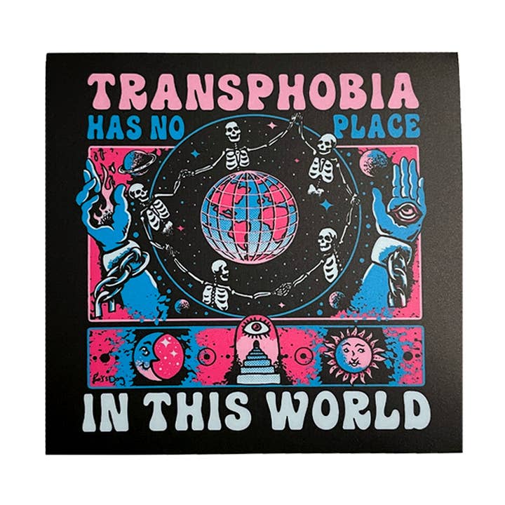 Transphobia Has No Place In This World Sticker for wholesale by Transfigure Print Co.
